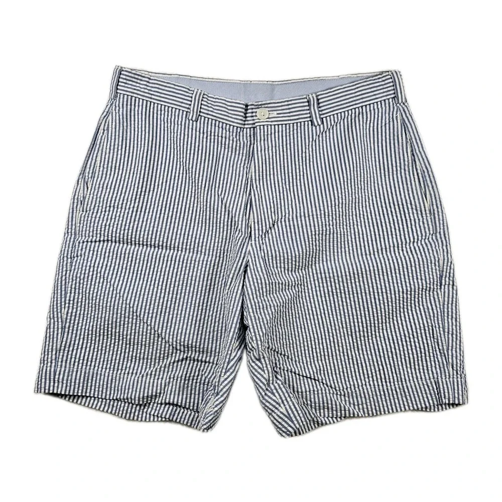 Brooks Brothers 346 Seersucker Shorts Mens W35‎ Blue White Stripe Cotton 8